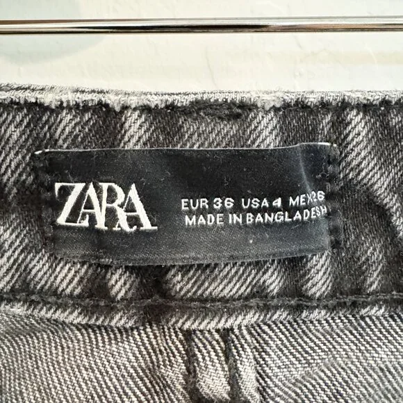Zara Denim High Rise Longer Length Jean Shorts Faded Black Jorts Casual Summer 4